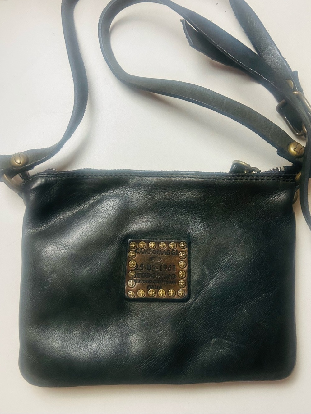 Campomaggi Black Leather Stud-Trim crossbody or Shoulder Bag Made in Italy